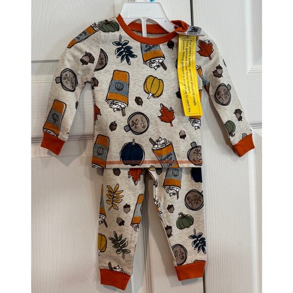 NEW Mud Pie Pumpkin Spice Latte Baby Halloween Fall Outfit Pajamas 6-9 - Picture 3 of 8